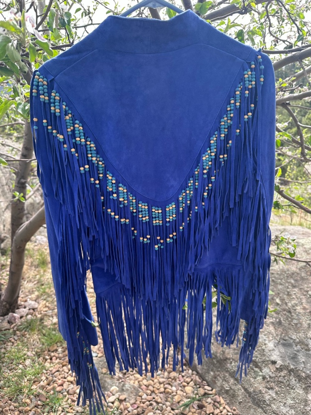 Spell Royal Blue Suede Fringe Jacket with Beaded Trim - Picture 3 of 7